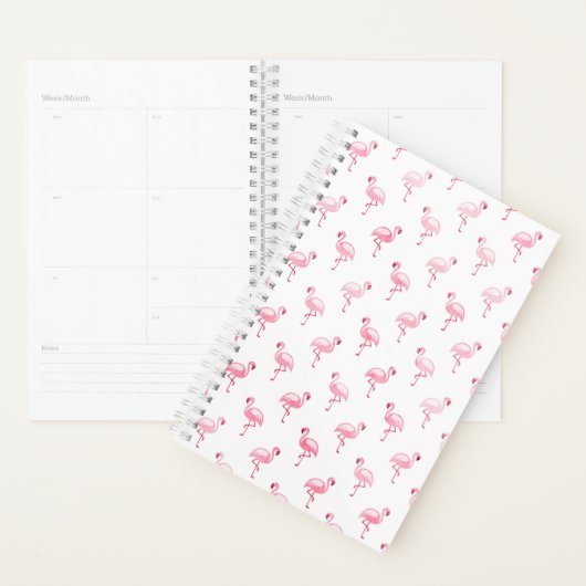 Cool Roze Tropisch Flamingo patroon op Wit Planner (Display)