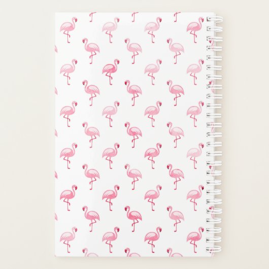 Cool Roze Tropisch Flamingo patroon op Wit Planner (Achterkant)