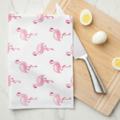 Cool Roze Tropisch Flamingo patroon op Wit Theedoek (Quarter Fold)
