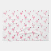 Cool Roze Tropisch Flamingo patroon op Wit Theedoek (Horizontaal)
