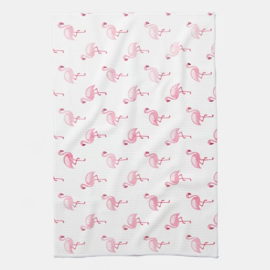 Cool Roze Tropisch Flamingo patroon op Wit Theedoek (Verticaal)