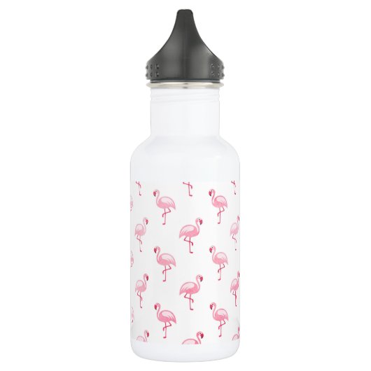 Cool Roze Tropisch Flamingo patroon op Wit Waterfles (Links)