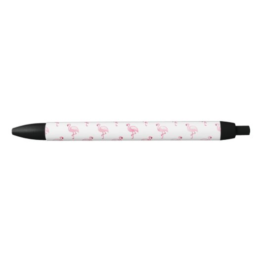 Cool Roze Tropisch Flamingo patroon op Wit Zwarte Inkt Pen (Voorkant)