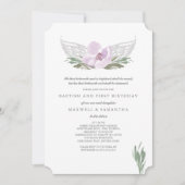 Cool Roze Waterverf Bloemen Angel Wings Dopen Kaart (Voorkant)