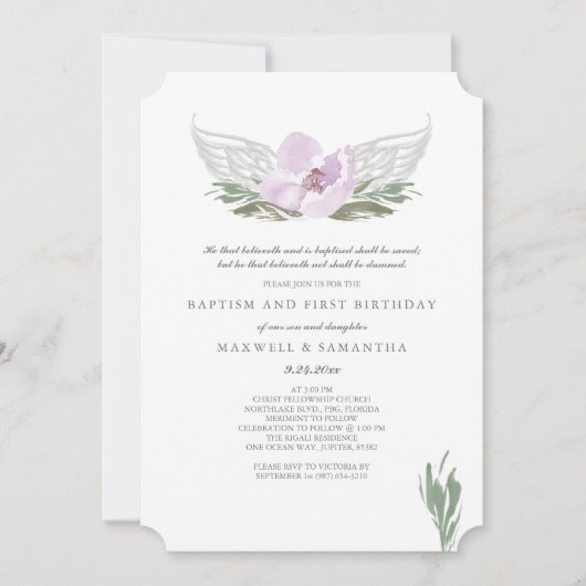 Cool Roze Waterverf Bloemen Angel Wings Dopen Kaart (Voorkant)