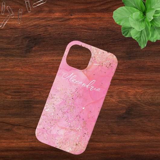 Cool Roze Waterverf Glittery Stijlvol Modern Case-Mate iPhone Case