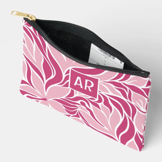 Cool Roze Wit Modern Bloemen Patroon Monogrammed Etui (Open)