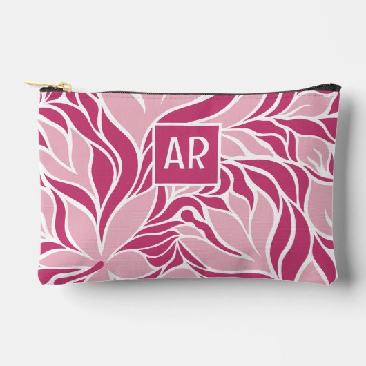 Cool Roze Wit Modern Bloemen Patroon Monogrammed Etui (Voorkant)