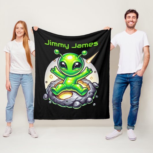 Cool ruimteliefhebbers voeg naam alien toe fleece deken (In situ)