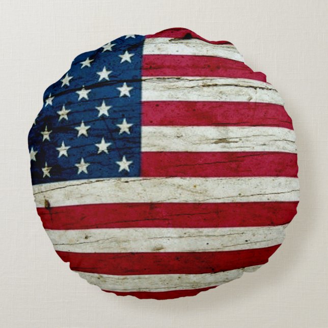 Cool Rustic American Flag Rond Kussen (Achterkant)