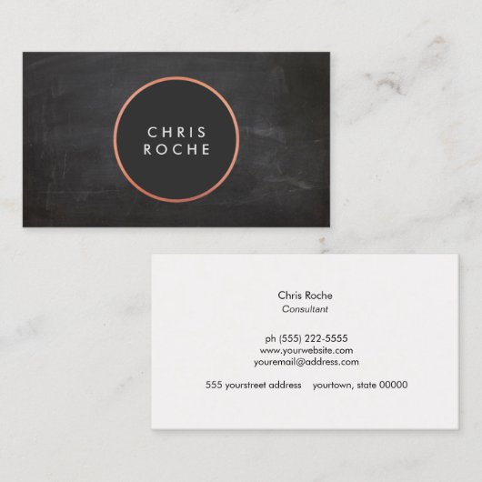 Cool Rustic Copper Circle Emblem Black Chalkboard Visitekaartje (Voorkant / Achterkant)