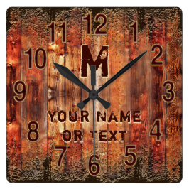 Cool Rustic-klok op maat van JOUW TEKST Vierkante Klok