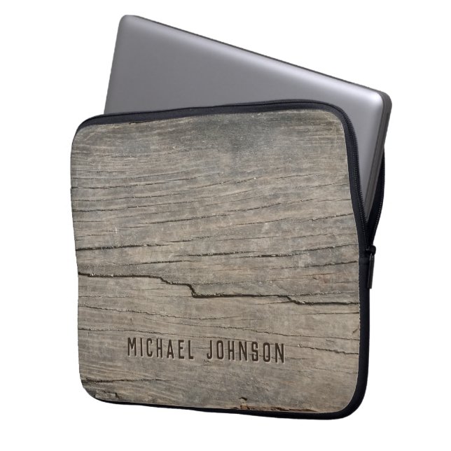 Cool  rustieke oude hout Gepersonaliseerd naam Laptop Sleeve (Voorkant Links)