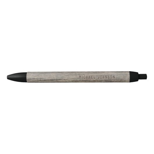 Cool rustieke oude hout Gepersonaliseerd naam Zwarte Inkt Pen (Voorkant)