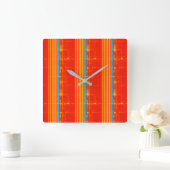 Cool Rustisch Blauw Oranje Gele Rode Stripes Vierkante Klok (Huis)
