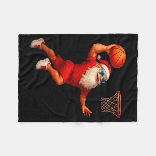 Cool Santa Basketball Player Dunking Xmas Christma Fleece Deken (Voorkant (Horizontaal))