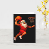 Cool Santa Basketball Player Dunking Xmas Christma Kaart (Gele Bloem)