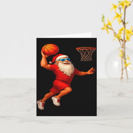 Cool Santa Basketball Player Dunking Xmas Christma Kaart (Gele Bloem)