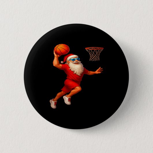 Cool Santa Basketball Player Dunking Xmas Christma Ronde Button 5,7 Cm (Voorkant)