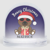 Cool Santa Bear Beary Christmas Custom text name Sneeuwbol (Achterkant)