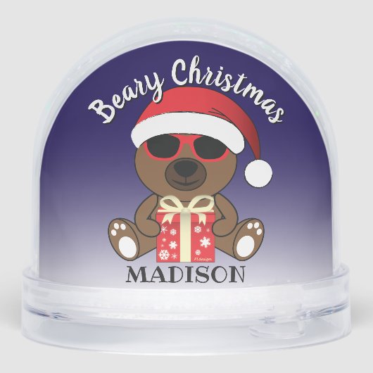 Cool Santa Bear Beary Christmas Custom text name Sneeuwbol (Achterkant)
