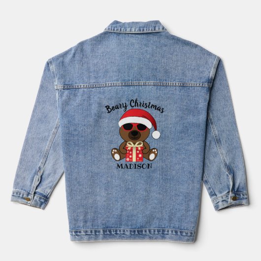 Cool Santa Beer Beary Christmas Aangepaste tekst n Denim Jacket (Achterkant)