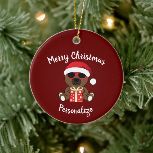 Cool Santa Beer kerstcadeau Rood Personaliseren Keramisch Ornament (Boom)