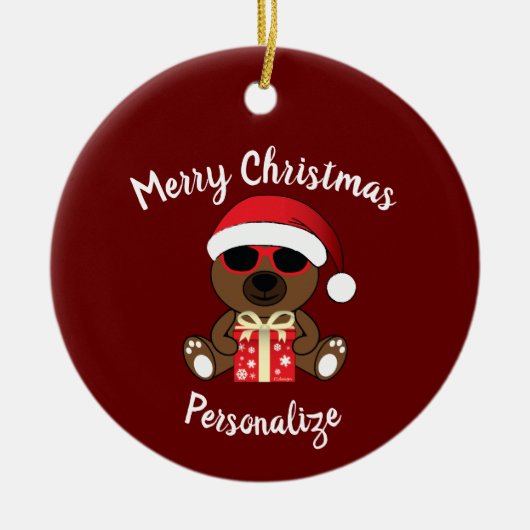 Cool Santa Beer kerstcadeau Rood Personaliseren Keramisch Ornament (Voorkant)