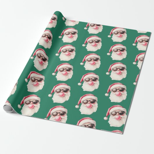 Cool Santa Bubble Gum Sunglasses Christmas Green Cadeaupapier (Uitgerold)