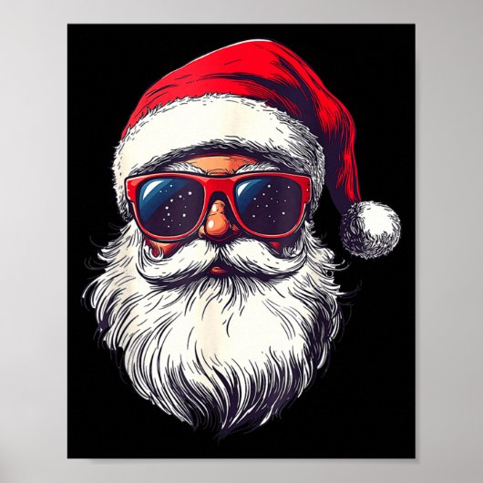Cool Santa Claus Face Retro Sungles Christmas Men Poster (Voorkant)