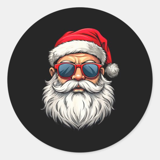 Cool Santa Claus Face Retro Sungles Christmas Men  Ronde Sticker (Voorkant)