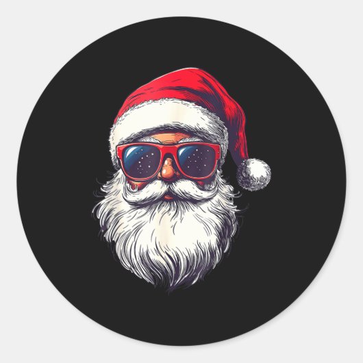 Cool Santa Claus Face Retro Sungles Christmas Men Ronde Sticker (Voorkant)