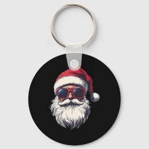 Cool Santa Claus Face Retro Zonnebrillen Kerst Man Sleutelhanger