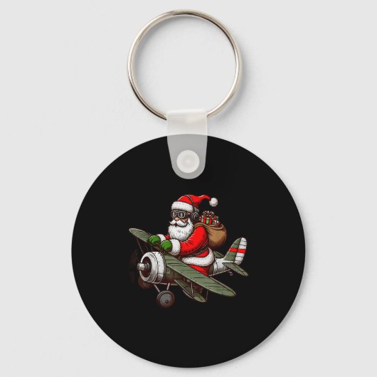 Cool Santa Claus Flying Airplane Pajama Christmas Sleutelhanger (Voorkant)