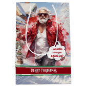 Cool Santa Claus Gift Bag Custom Name Keepsake Medium Cadeauzakje (Voorkant)