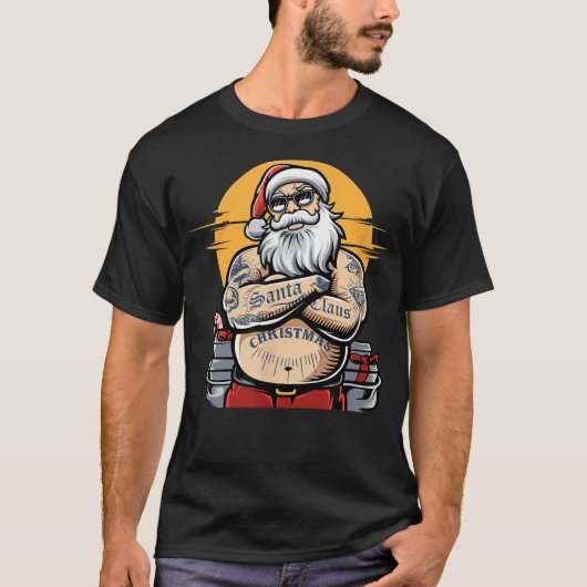 Cool Santa Claus met Tattoos Funny kerstzant T-shirt (Voorkant)