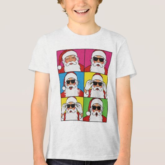 Cool Santa Claus Pop Art with Sunglasses - Retro C Tri-Blend Shirt (Voorkant)