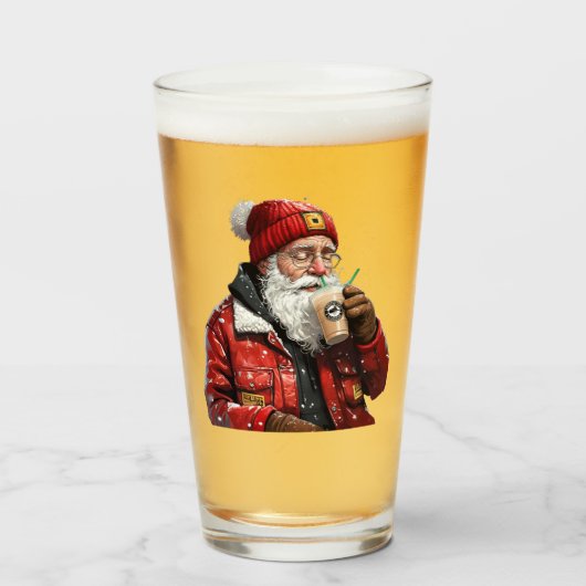 Cool Santa Drink Iced Coffee Christmas Art Glas (Voorkant gevuld)