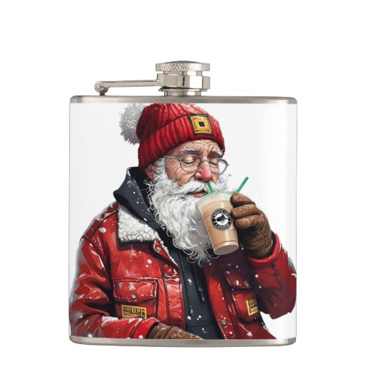Cool Santa Drink Iced Coffee Christmas Art Heupfles (Voorkant)