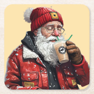 Cool Santa Drink Iced Coffee Christmas Art Kartonnen Onderzetters