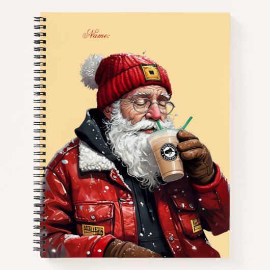 Cool Santa Drink Iced Coffee Christmas Art Notitieboek (Voorkant)