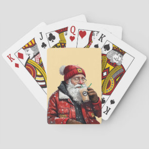 Cool Santa Drink Iced Coffee Christmas Art Pokerkaarten