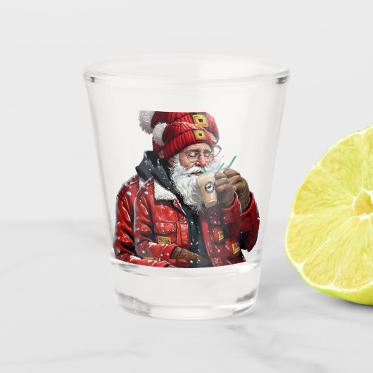 Cool Santa Drink Iced Coffee Christmas Art Shot Glas (Voorkant)