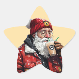 Cool Santa Drink Iced Coffee Christmas Art Ster Sticker