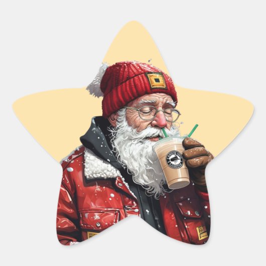 Cool Santa Drink Iced Coffee Christmas Art Ster Sticker (Voorkant)