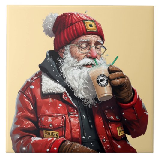 Cool Santa Drink Iced Coffee Christmas Art Tegeltje (Voorkant)