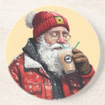 Cool Santa Drink Iced Coffee Christmas Art Zandsteen Onderzetter<br><div class="desc">Cool Santa Drink Iced Coffee Christmas Art</div>