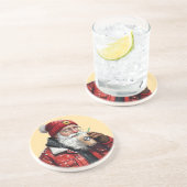 Cool Santa Drink Iced Coffee Christmas Art Zandsteen Onderzetter (Zijkant)