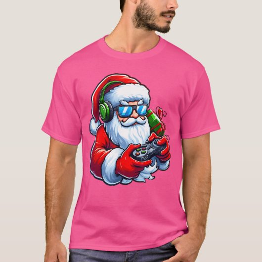 Cool Santa Gamer Controller Gaming Video Game Kers T-shirt (Voorkant)