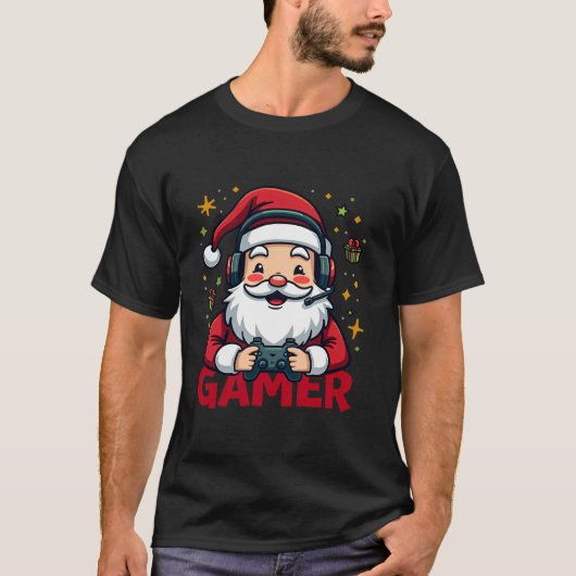 Cool Santa Gamer Controller Gaming Videogame Chris T-shirt (Voorkant)